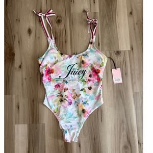 Juicy Couture Pink Floral W Shoulder Ties Bathing Suit Size XL
